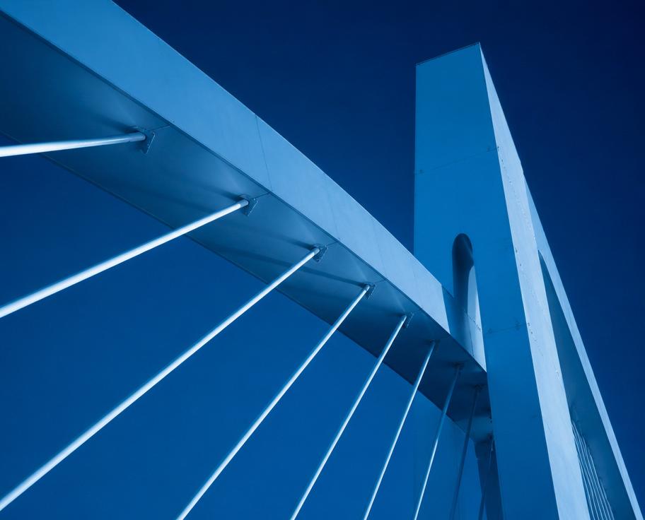 Abstract architectural bridge detail in blue tones